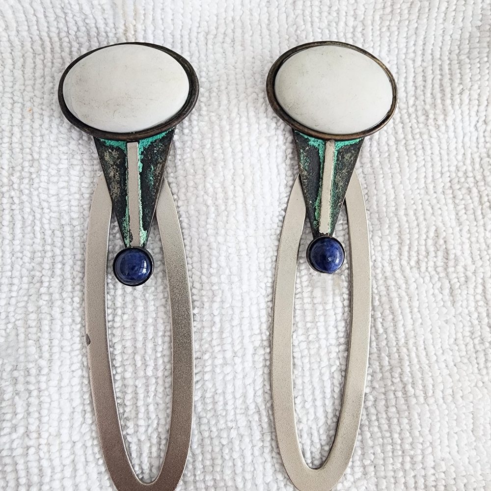 Artistic Silver Blue And White Earrings